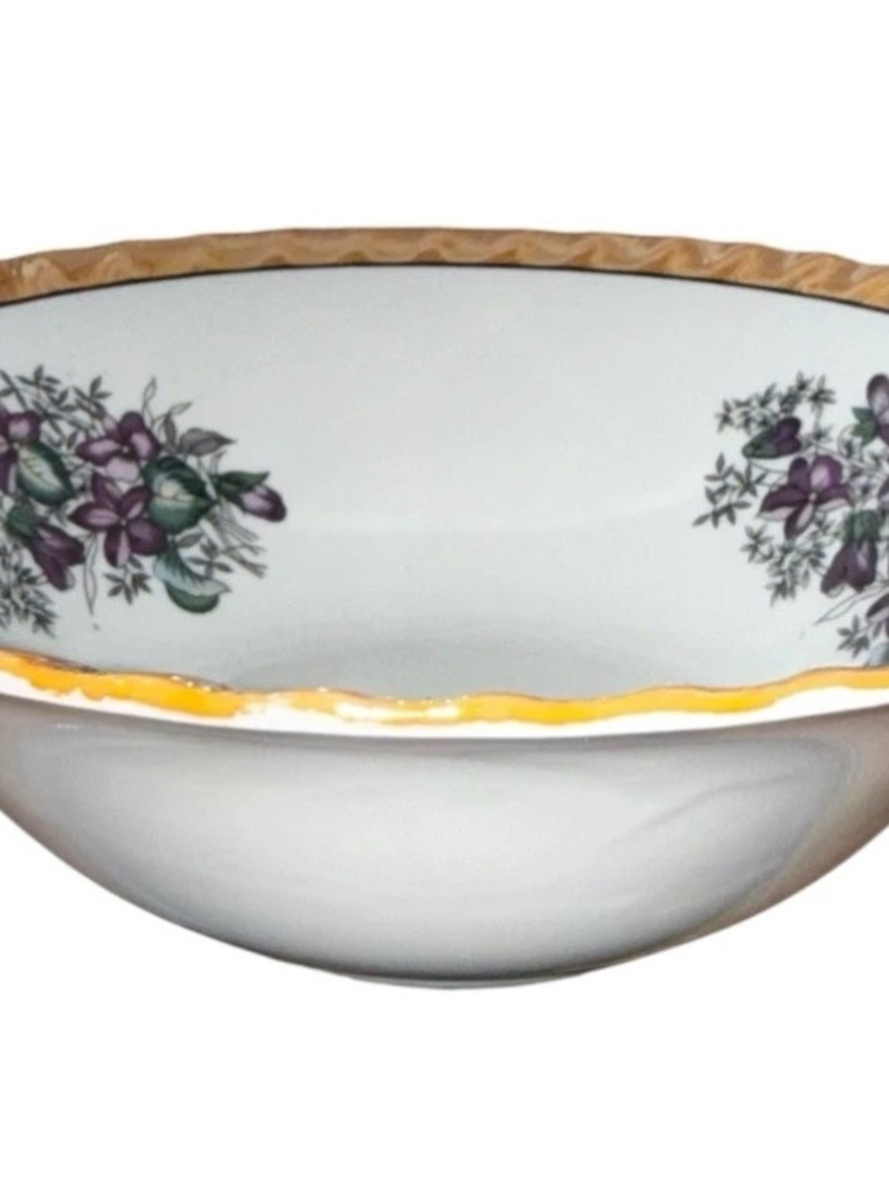Yamatsu Luster Ware Trim Serving Bowl with Gold & Purple Floral Motif